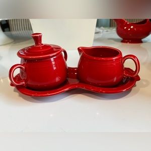 Fiestaware cream and sugar with tray